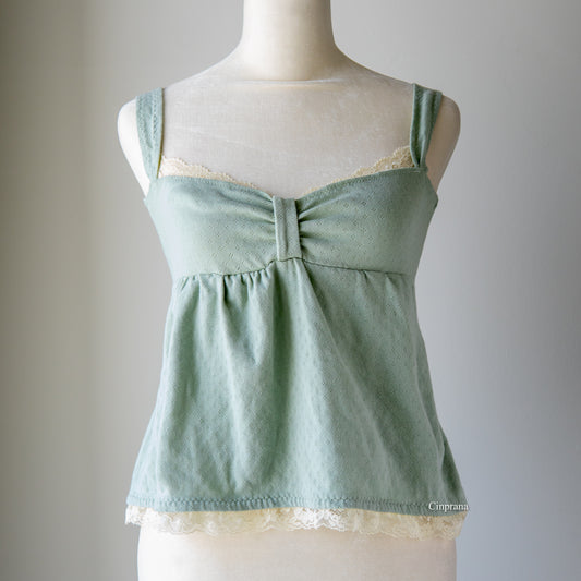 “Lola” Bow Babydoll Camisole Top in Sage Green