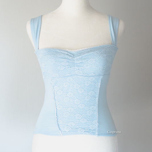 “Angelica” Lace Cami Tank Top in Sky Blue